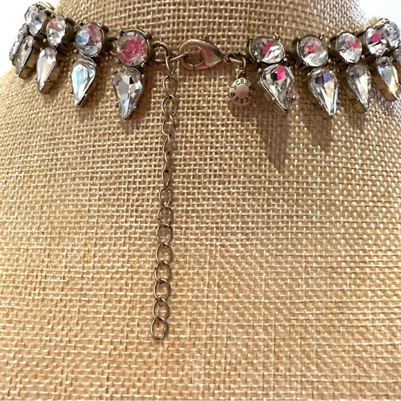 J. Crew Collar Statement Necklace gold w/ 2 rows of clear crystals end to end - Picture 11 of 12